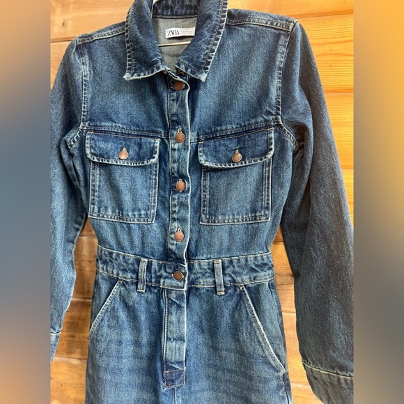 Zara Pants - ZARA Denim Jumpsuit One Piece Button Front Long Sleeve Woman’s Size XS